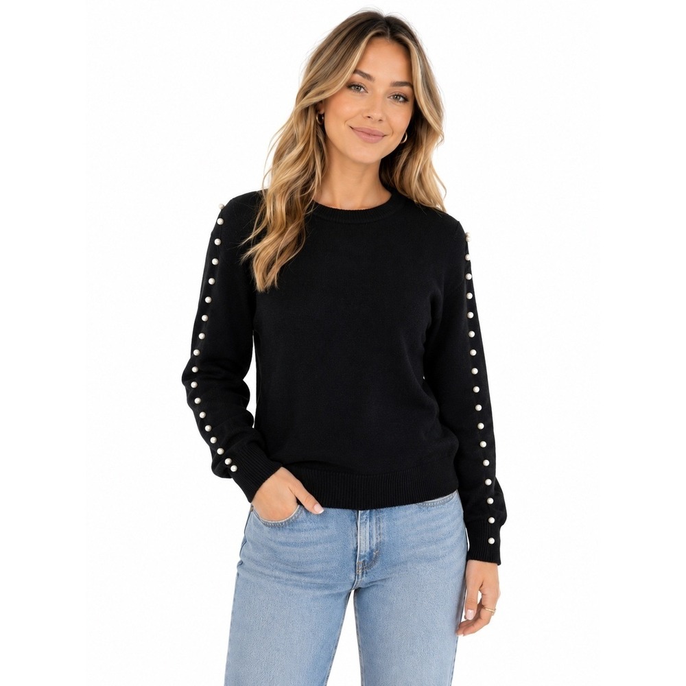 100% Cashmere Scott & Scott London Black Pearl Embellished Sweater Womens Small